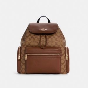 NWT Coach Baby Backpack/Diaper Bag In Signature Canvas COLOR: Gold/Khaki/Saddle
